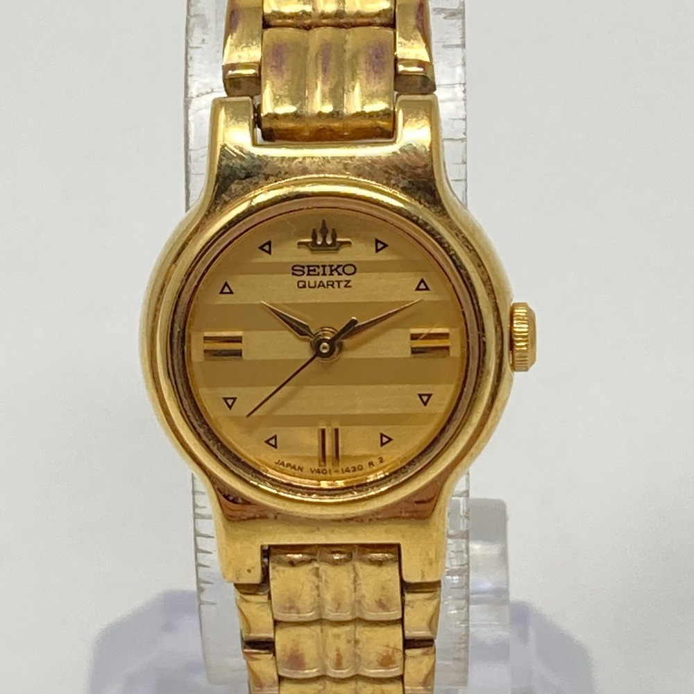 Vintage Seiko Galaxy Watch Women 19mm Gold Tone V401-0510 Round New Battery 7.5"